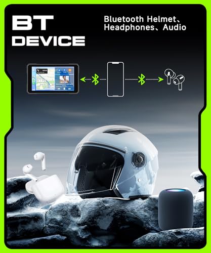 Image of Motorcycle CarPlay Screen 5 Inch Wireless Carplay Android Auto for Motorbike with Removable Bracket 1080P Double Camera, IP68 Waterproof Touchscreen, Supports GPS Navigation