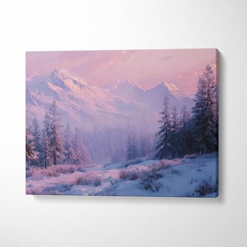 Cinematic Winter Landscape Canvas Wall Art Snowy Alpine Forest At