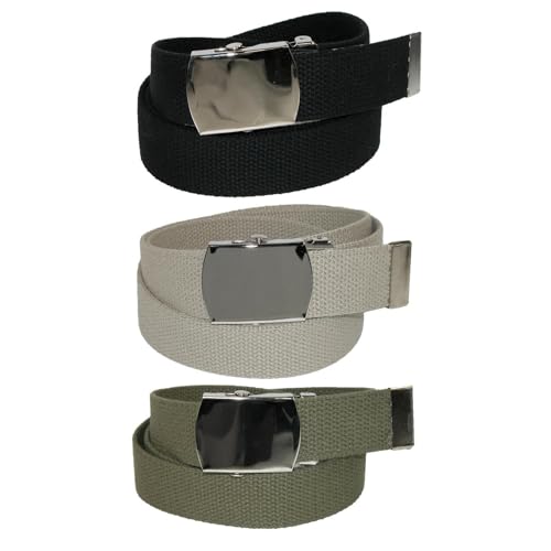 CTM Big & Tall Cotton Belt with Nickel Buckle (Pack of 3 Colors)