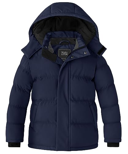 ZSHOW Boys' Hooded Puffer Jacket Windproof Warm Winter Coat (Navy,6-7)