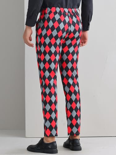 Lars Amadeus Argyle Dress Pants for Men's Geometric Printed Straight Leg Checked Plaid Pants3