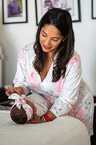 Image of MOMMY O CLOCK Maternity Robe and Baby Swaddle Blanket, Milk Silk Matching Delivery Robe and Swaddling Wrap for Mom and Baby