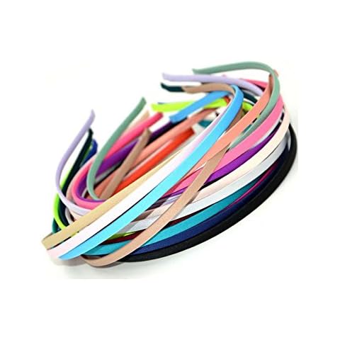 Carykon 20 PCS Girls Women DIY Satin Fabric Covered Ribbon Headbands 5mm Width, Mixed Color Cover