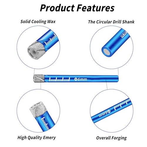 Dry Diamond Drill Bit 12mm Diamond Tipped Drill Bits for Porcelain Tiles Glass with Wax Core All-Purpose Drilling 3 Dry Diamond Drill Bit 12mm Diamond Tipped Drill Bits for Porcelain Tiles Glass with Wax Core All-Purpose Drilling - Image 3