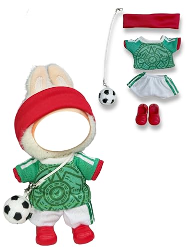 Soccer Jersey Doll Clothes for 15-17cm Plush Dolls 5 pcs Set Mini Football Uniform Outfit for 6 Inch Stuffed Animals International Star Inspired Sports Costume Collectible Doll Cloth(Mexico Green)