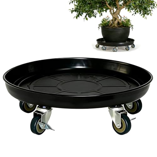 SIAMO Plant Caddy with Wheels Plant Dolly Rolling Large Metal Heavy Duty Plant Stand with Wheels Moveable Planter Saucer Pot Mover for Indoor Outdoor Use 18inches Black