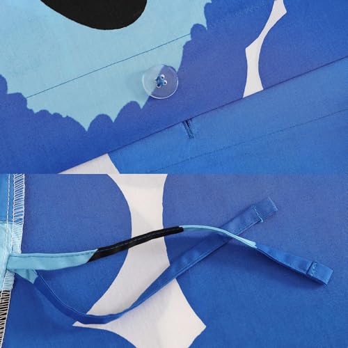 Image of MARIMEKKO - King Duvet Cover Set, Cotton Percale Reversible Bedding with Matching Shams, Floral Home Decor (Unikko Blue, King)