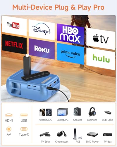 Image of Mini Projector with WiFi and Bluetooth, Antmap Portable Movie Projector for iPhone, 1080P Support, Built-in Speaker, Small Proyector for Home Theater, Compatible with TV Stick / iOS /Android /PC /HDMI
