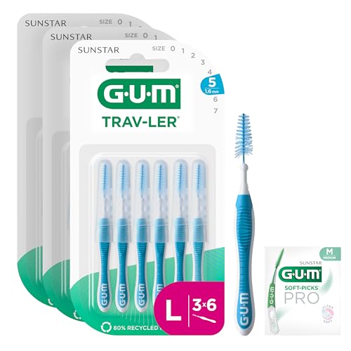 GUM TRAV-LER brossettes interdentaires | nettoyage en profondeur entre les dents | manche pliable | élimination de la plaque dentaire | 1.6mm, ISO 5 | Taille...