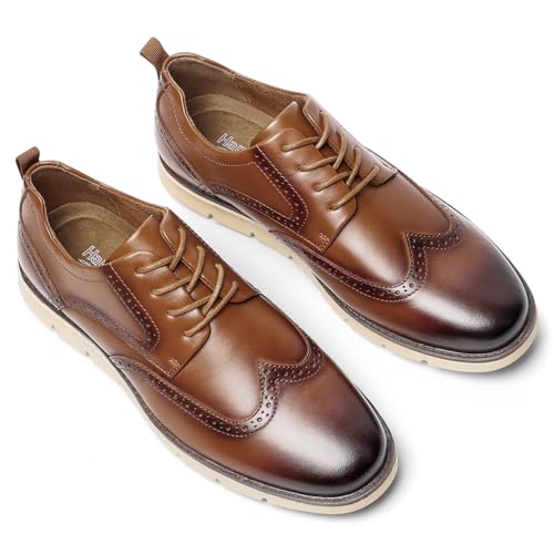 Image of Men's Full-Grain Leather Oxfords, Business Formal Dress Shoes with Arch Support, Comfortable for Office, Daily & Dating