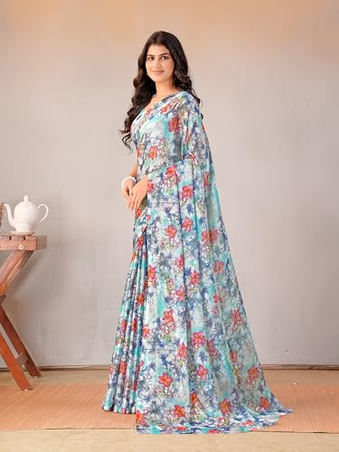 Image of Garden Vareli Floral Print Chiffon Saree