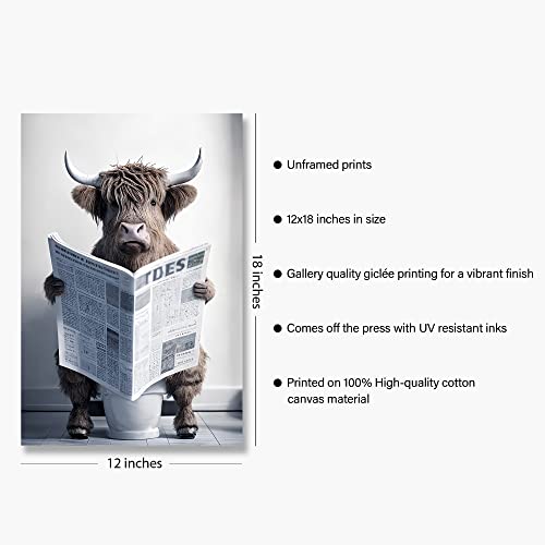 Rc6On Funny Highland Cow Wall Art Canvas Bathroom Picture thumb #1