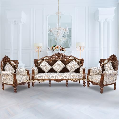 Image of Luxury Wooden Teakwwood Five Seater Sofa Set for Living Room (Honey Brown) Solid Wood Outdoor Chair 5 Seater Sofa | (3)