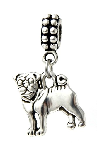 J&M Dangle Pug Dog Charm Bead for Charms Bracelets