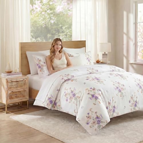MOVE OVER Lavender Floral Duvet Cover Queen Size, 100% Cotton Duvet Cover Set with Zipper Closure & Corner Ties, Soft Breathable Delicate Bouquet Floral Bedding Set for All Seasons by MOVE OVER - Used condition - Image 4