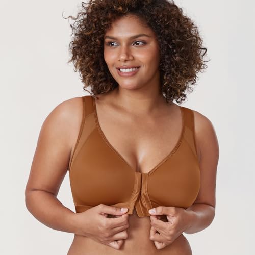 Image of DELIMIRA Women's Full Coverage Front Closure Wire Free Back Support Posture Bra
