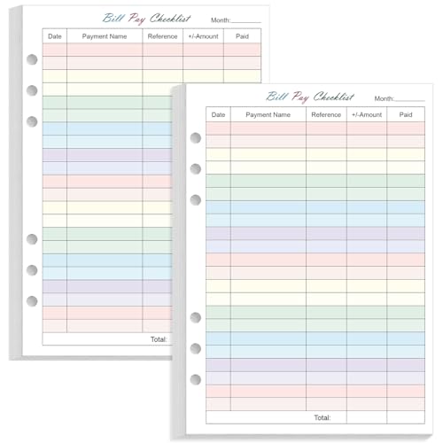 (2-Pack) Payment Checklist Refills - 100 Sheets/200 Pages Colorful Monthly Budget Forms for A5 Binder, 6 Hole Punched, 100 gsm White Paper, 5.8" x 8.3"