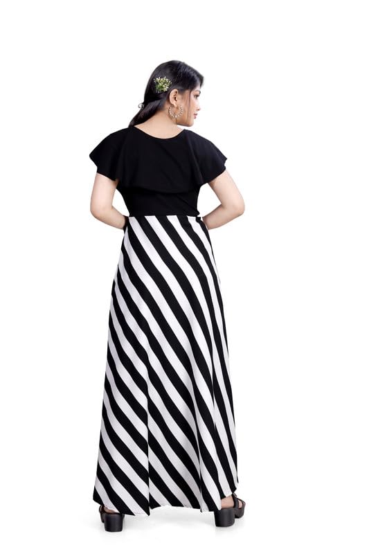 Image of R & R FASHION Girl's Western Style Printed Gown 33 to 44 Crepe Collar Neck Full Length Gown (Multi)