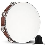 10 Inches Wooden Hand Held Percussion Tambourine with Storage Bag, Ideal for Church, Wedding, Party, Dance, Photo Shoot for Non-professional Use