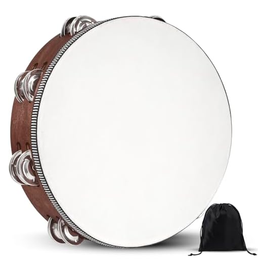Pandeireta, pandeiretas para adultos, pandeiro de percussão manual de madeira de 25 cm com bolsa de armazenamento, pandeiros instrumento musical para igreja, casamento, festa, dança, sessão de fotos