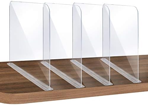 ROUFA 4Pcs Clear Acrylic Shelf Dividers, Adjustable Closet Organi...