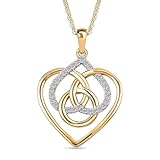 TJC Moissanite Interlocked Hearts Pendant Necklace – 18K Yellow Gold Vermeil Plated Sterling Silver – Symbolic Jewelry for Women – 28 Moissanite Stones – 20 Inch Chain