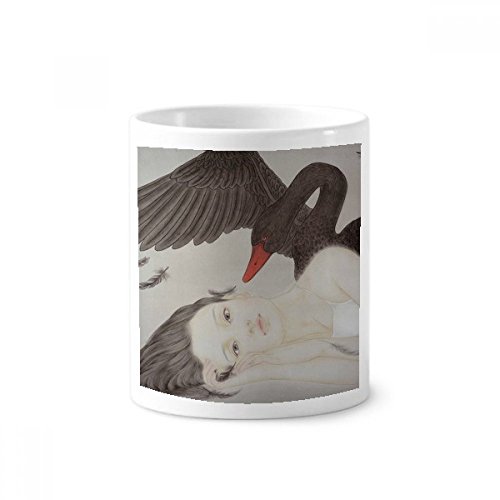 Mug en céramique 350ml cygne noir aquarelle et décor chinois pour bureau et salle de bain