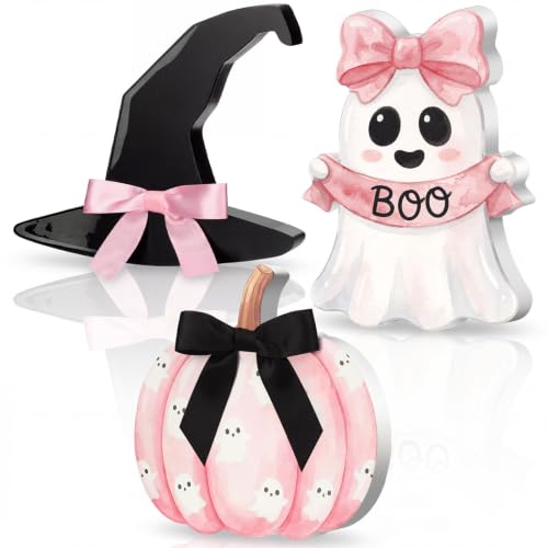Marsui 3 Pcs Pink Black Halloween Wooden Decorations Retro Vintag...