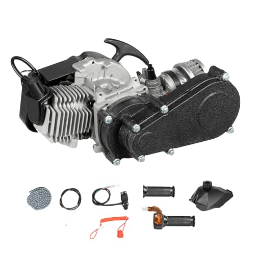 JAYGOVAN 49cc 50cc 2 Stroke Racing Engine Motor, Gasoline Engine Single Cylinder Pull Rope Start Motor Pocket Bike Engine for Pocket Bike ATV Scooters (Black)