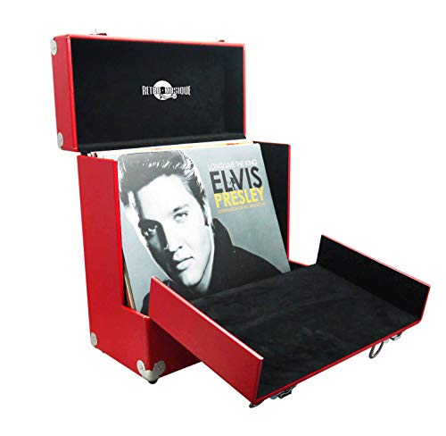 Retro Musique 12 inch Vinyl Record LP Opbergdoos met Unieke Vouwbare Voorklep voor Betere Toegang tot uw LP's (rood)