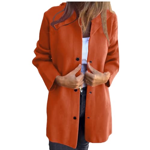 Womens Jackets Casual Single Breasted Trench Jackets Open Front Lapel Collar Cardigan Long Sleeve Solid Trench Coat