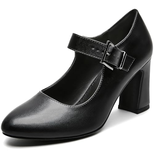 Women's Mary Jane Heels Closed Toe Block Heel Round Toe Chunky High Heel Pumps Ankle Strap Dress Shoes Patent Leather Comfortable Wedding Party Pumps Shoes2