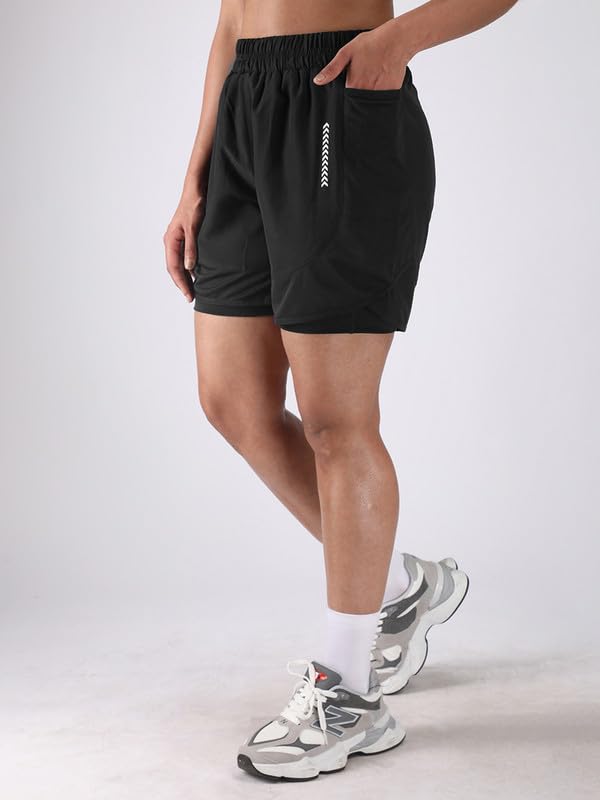 Image of CHKOKKO Gym Shorts for Women Workout Quick Dry fit Double Layered Inner Compression with Pockets Lightweight Running Yoga Sports & Training