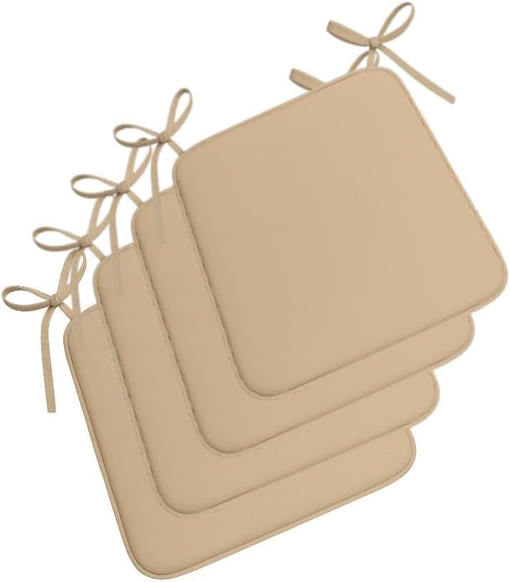 Chair Seat Pads with Ties 38x38x3cm Memory Foam Seat Cushion Non Slip Chair Pad for Dining Chairs Kitchen Office Garden Outdoor Indoor Seat Cushions Square Chair Cushion (Beige, Set of 4)