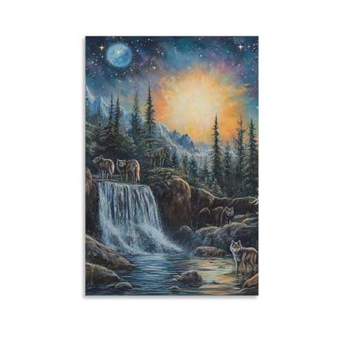 Cuadro en lienzo de lobo 50x75cm para decoracion de salon y dormitorio moderno