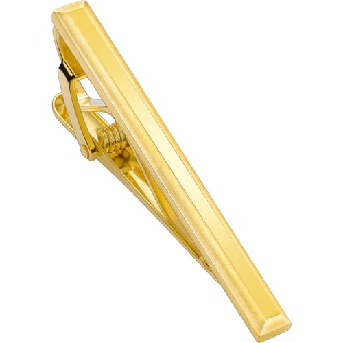 Gold Tie Clip for Men, TAIGRAMA Tie Bar and Tie Pin Clip for Regular Ties, Unique Mens Tie Clip Tie Clasp Gold Suitable for Skinny Ties Wedding Anniversary Business Professional and Best Gifts, Large,