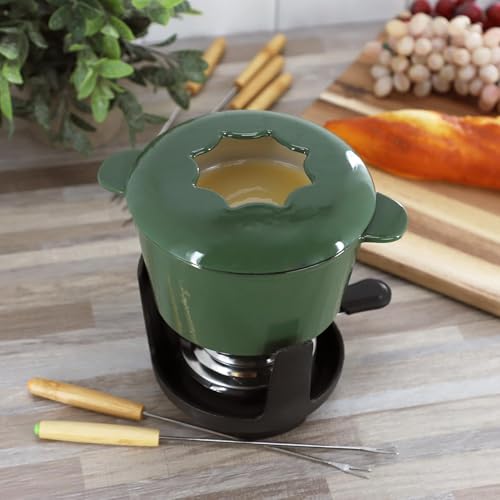 Set de fondue de hierro fundido con esmalte y 6 tenedores miniatura 2