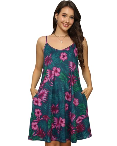 Image of elescat Womens Summer Dresses Spaghetti Strap V Neck Casual Sleeveless Sundress Beach Cover Ups with Pockets 2026