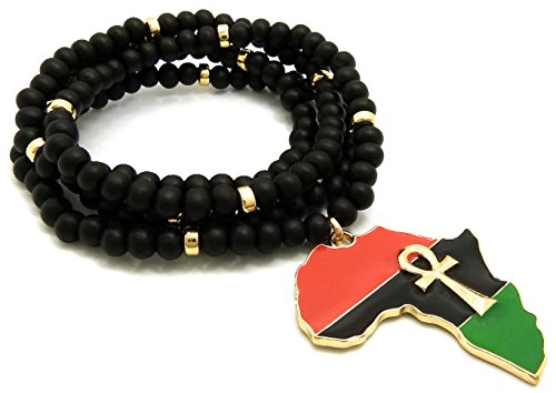 GWOOD Africa with Ankh African Pendant 31 Inch Black Wood Bead Necklace Gold3