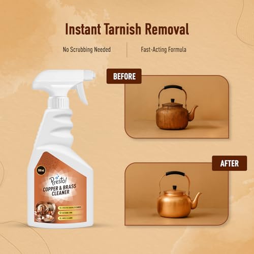 Image of Amazon Brand - Presto! Copper & Brass Cleaner Spray | 1 L (500 Ml x Pack of 2) | For Fixtures, Utensils, Artifacts & Jewellery