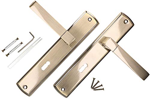 KOTARBAU® Juego de manillas para puerta, Manilla con bocallave en Zamak 72 mm, Manijas de puerta de placa rectangular larga, Manetas interior y exterior, Picaportes bronce, latón envejecido