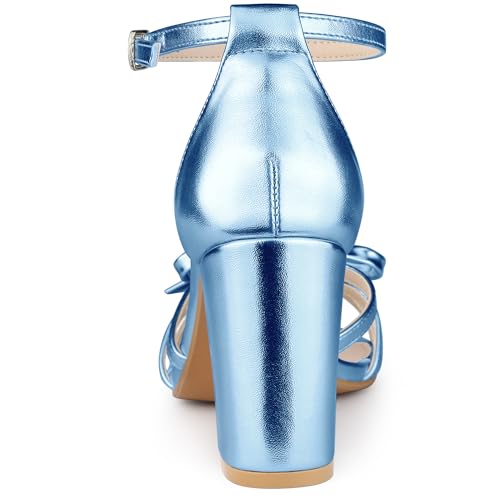 Allegra K Allegra K Women's Bow Tie Open Toe High Block Heels Blue Sandals 9 M US