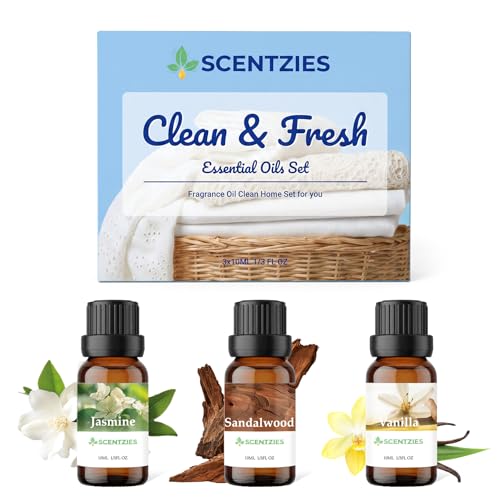 Laundry Essential Oil Set Dryer Balls Essential Oil Use for Room Mist Wool Dryer Balls Clean Laundry Scented Oil Set-3x10ml Fresh Jasmine Floral Mild Vanilla Scent Soft Woody Sandalwood