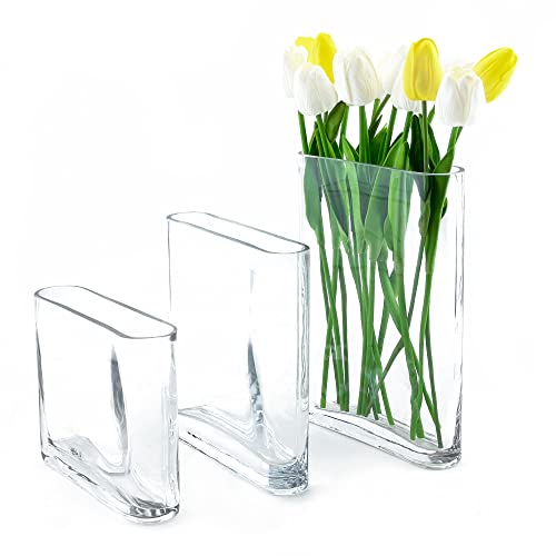 Cys Excel 3 Pcs Glass Book Vases (Height-6", 8", 10") | Round Edge Oval Flower Block Vase | Rectangular Modern Wedding Centerpiece Vase #TOP2