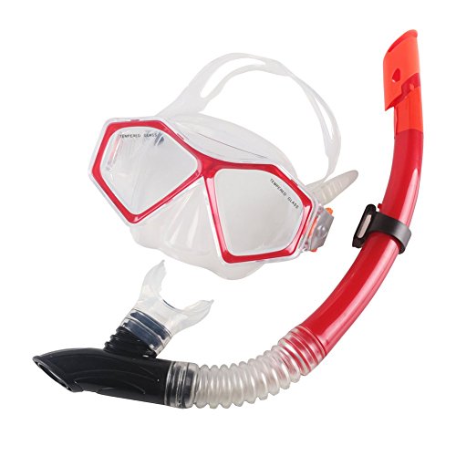 WIN.MAX Anti-Fog Diving Mask and Snorkel Set, Wide View Mask Snorkel Set (Mask/Snorkel, One Size) (Red)