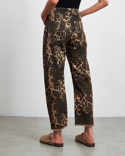 Kedera High Waisted Leopard Print Barrel Jeans for Women Dressy 2025 Wide Leg Denim Pants Baggy Boyfriend Jeans Trousers2