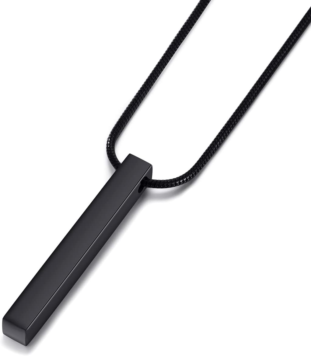 Stainless Steel Bar Pendant Necklace for Men and Women 24 Inch Snake Chain - Image 2