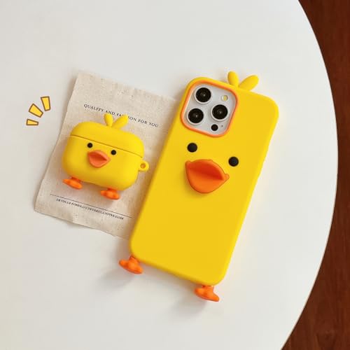 YAKVOOK Funny 3D Silicone Case for iPhone 16,Cute Cartoon Yellow Duck Kawaii Phone Case for Women Girls Soft Rubber Bumper Cool Fun Cover for iPhone 16 by YAKVOOK - Image 3