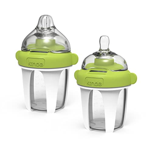 Image of Kiinde Active Latch Silicone Baby Bottle, Anti Colic, Leak Proof, Easy to Clean, Includes 2 Medium Flow Active Latch Nipples with Covers, 4 Ounce, 2 Count, Green