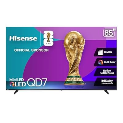 Hisense 85" Class QD7 Series Mini-LED 4K UHD Smart Fire TV (85QD7QF, 2025 Model) - QLED, Native 144hz, HDR10+, Dolby Vision, Dolby Atmos, Game Mode Pro, ALLM, Alexa Built in with Voice Remote, MEMC